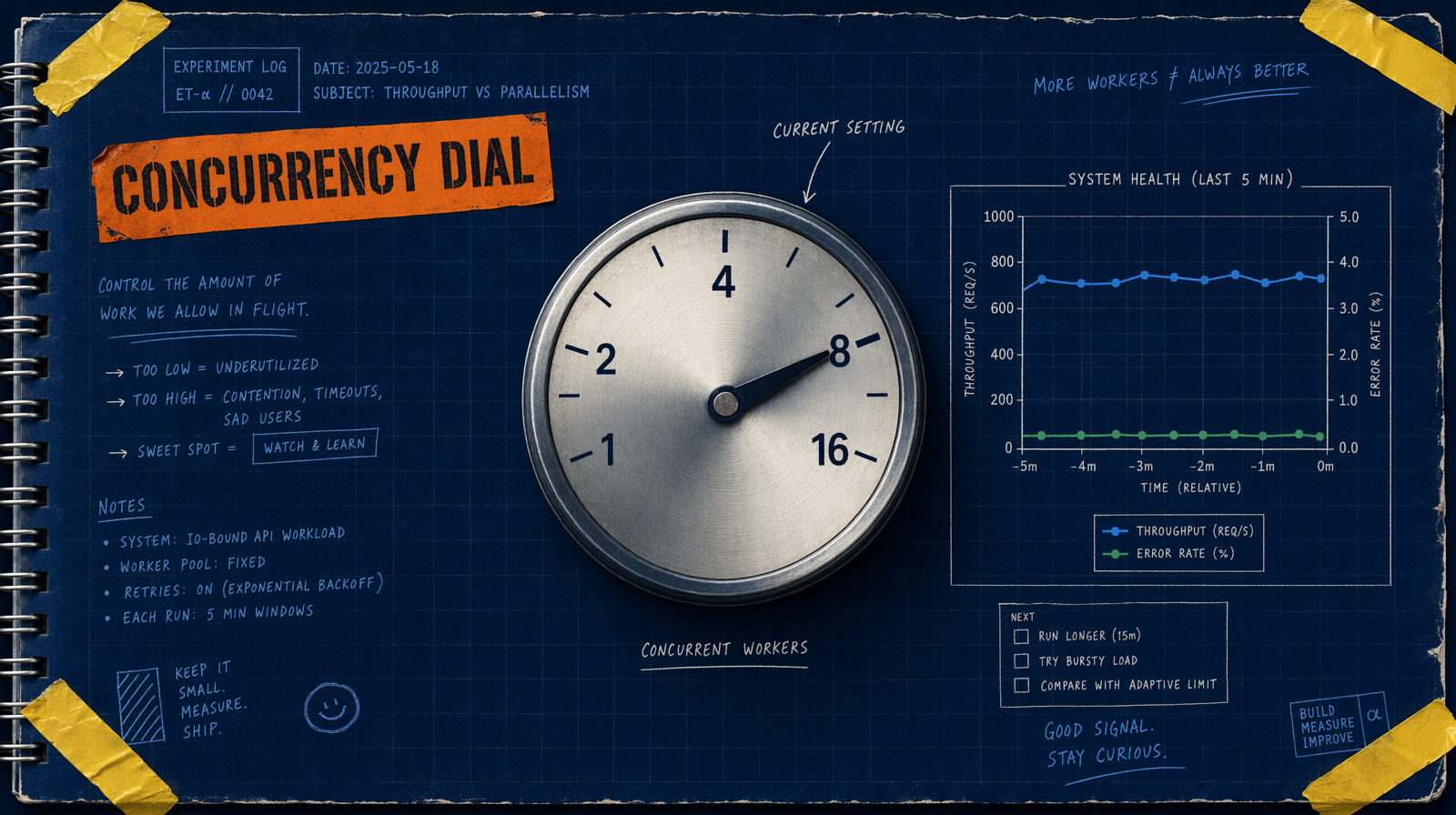 Concurrency dial with throughput graph