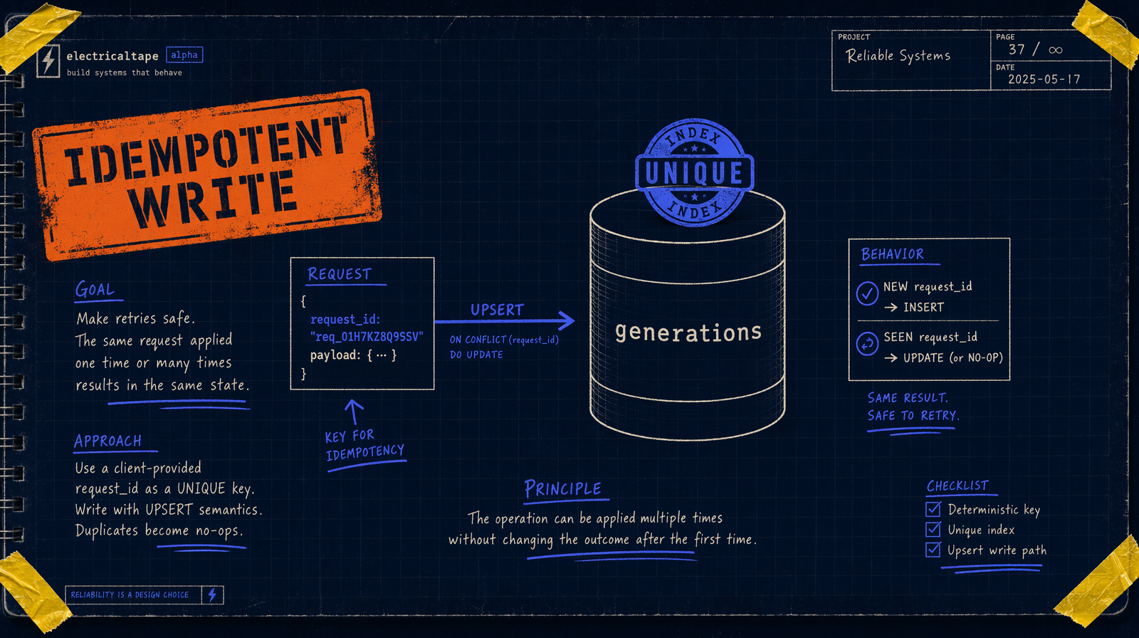 Idempotent writes keyed by request id