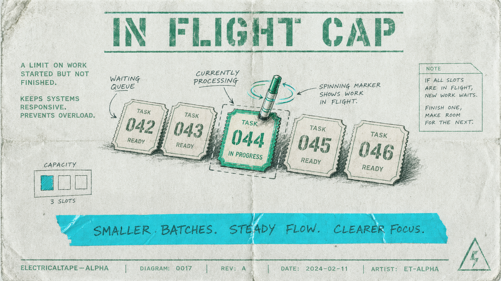 Paper tickets in a processing queue