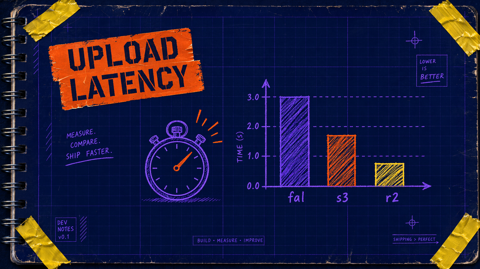 Upload latency bars across fal, s3, r2