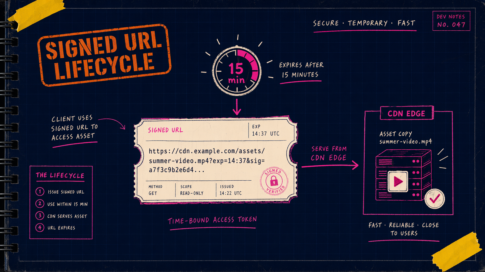 Signed URL lifecycle with expiry clock