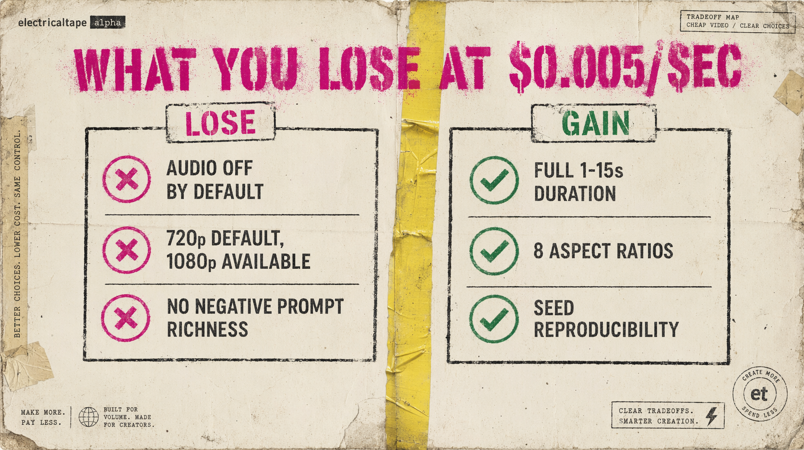 Tradeoff map for the cheapest Pixverse tier
