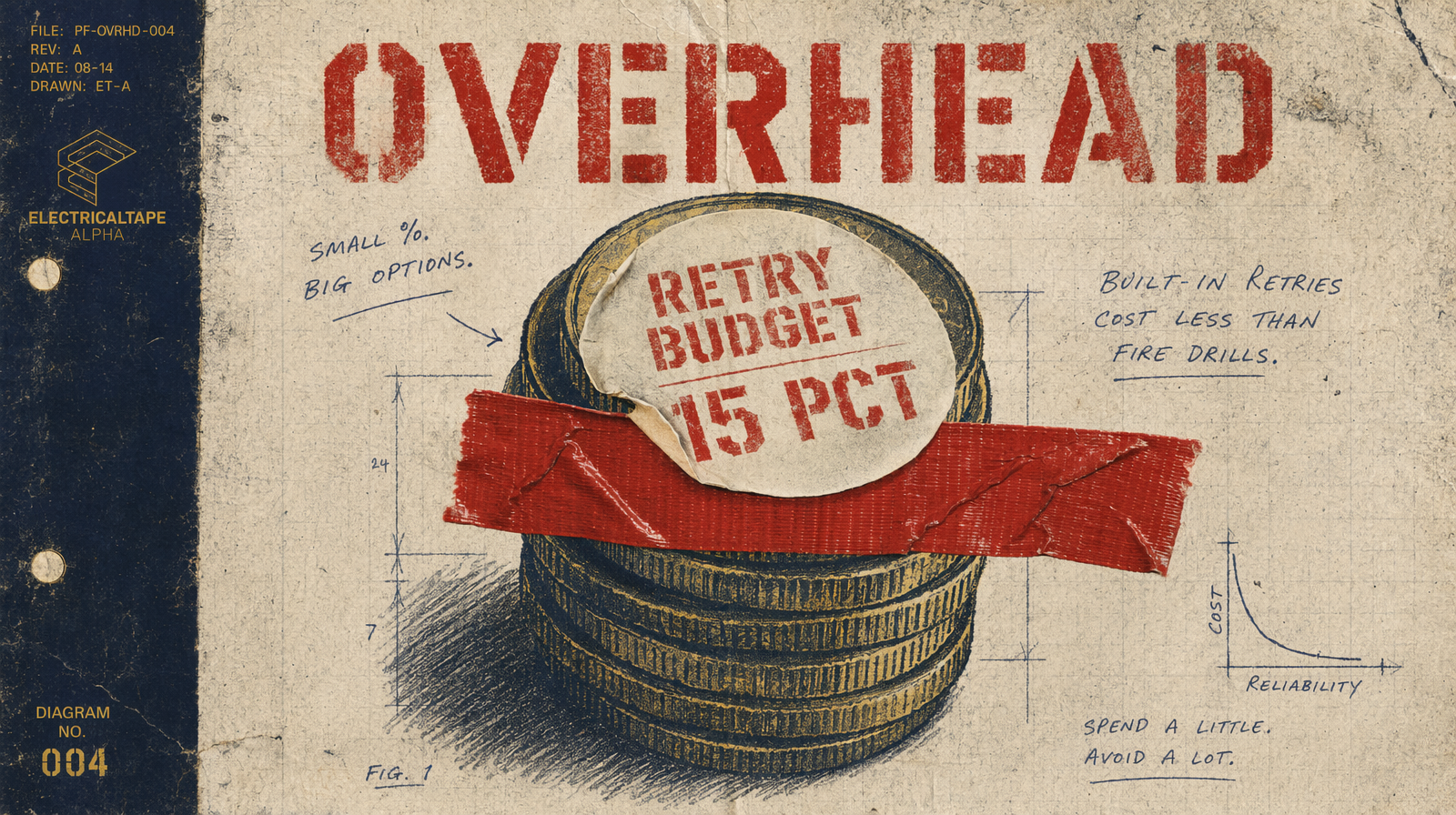 A stack of coins with a retry budget sticker on top