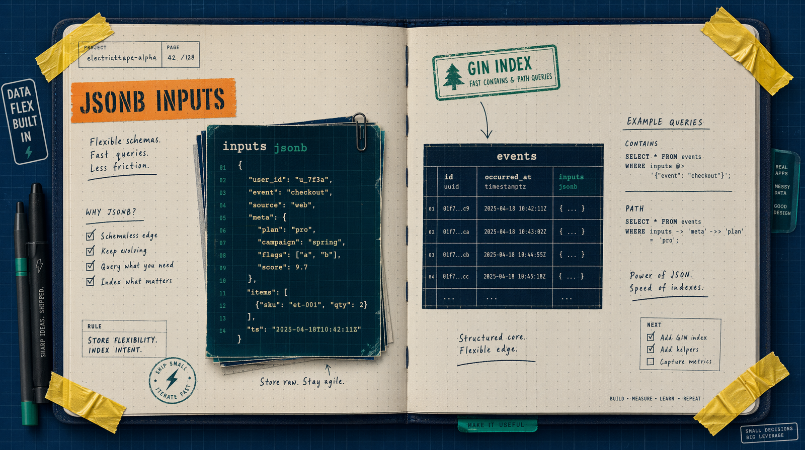 JSONB inputs column with GIN index stamp