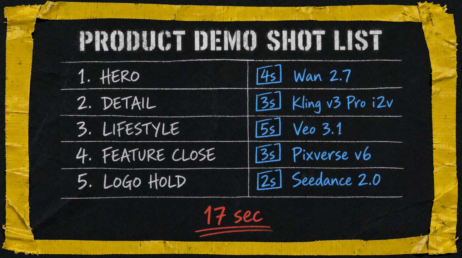 Product demo shot list
