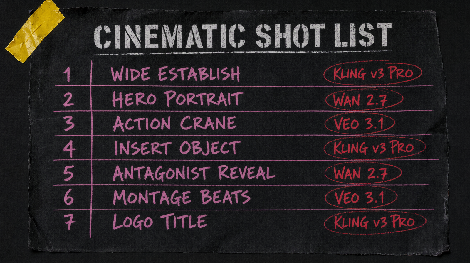 Cinematic shot list