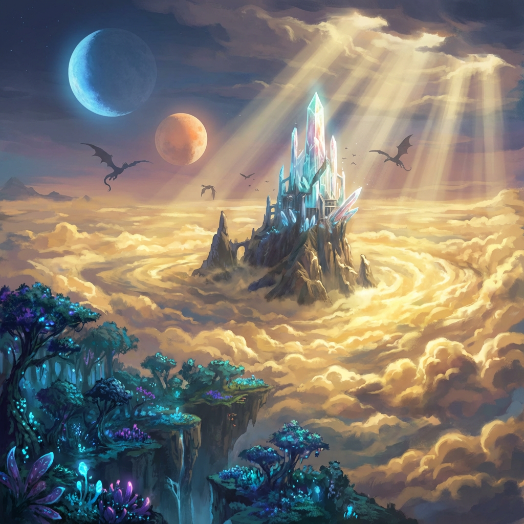 Fantasy crystal citadel digital painting generated with Nano Banana Pro
