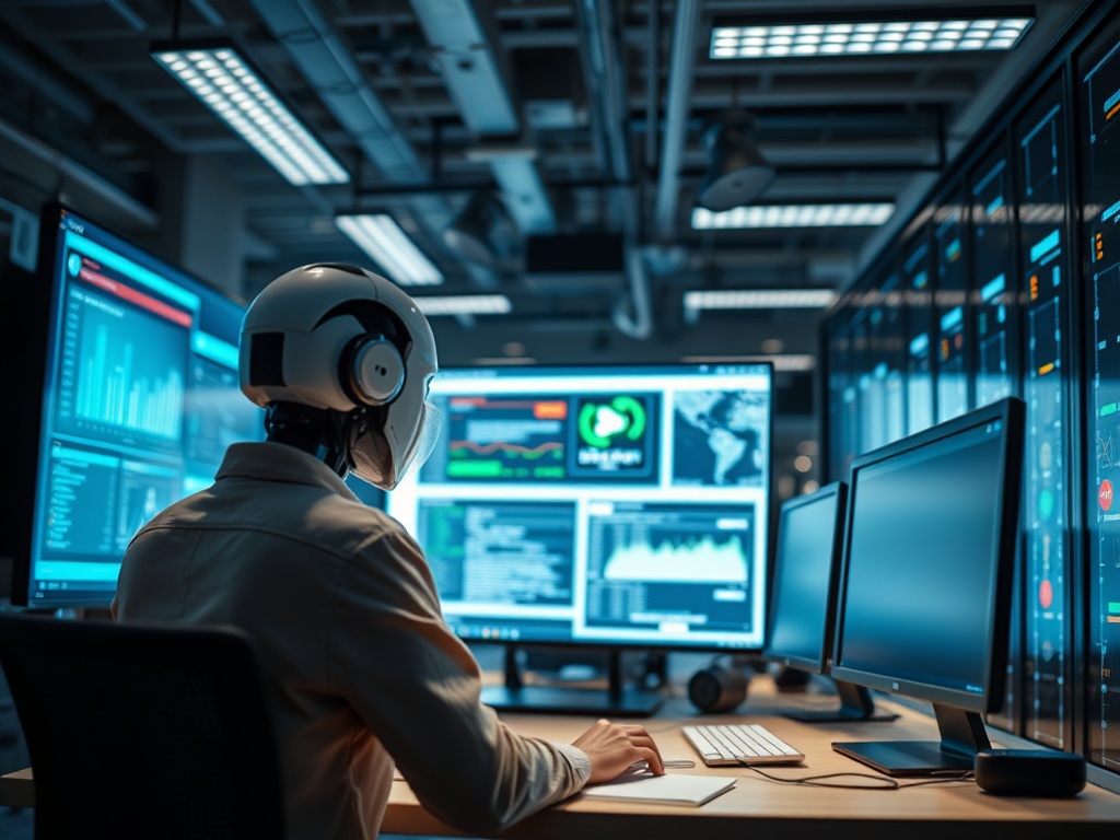 Illustration of AI technology enhancing small business social media marketing strategies