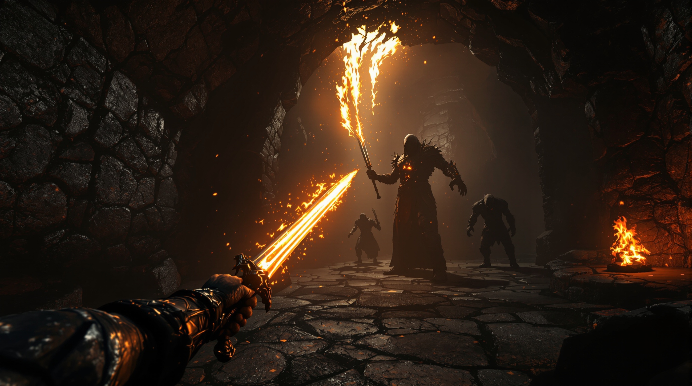 Combate con espada y escudo en el dungeon crawler VR One More Delve