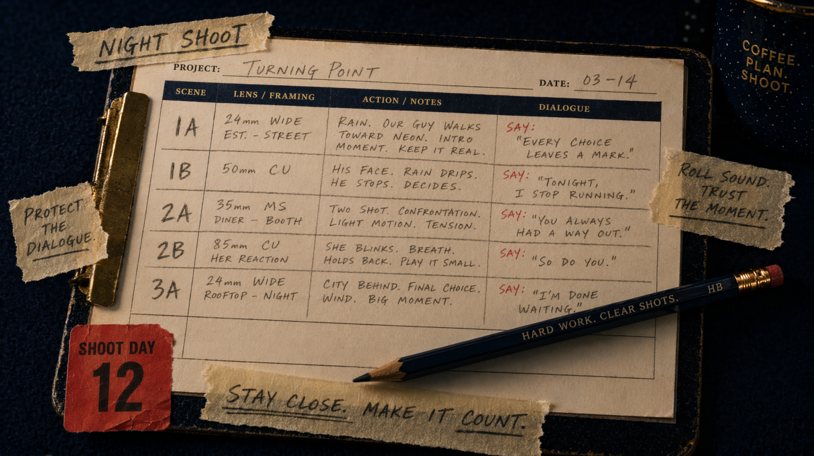 Annotated shot description broken into the five slot template for Veo prompting