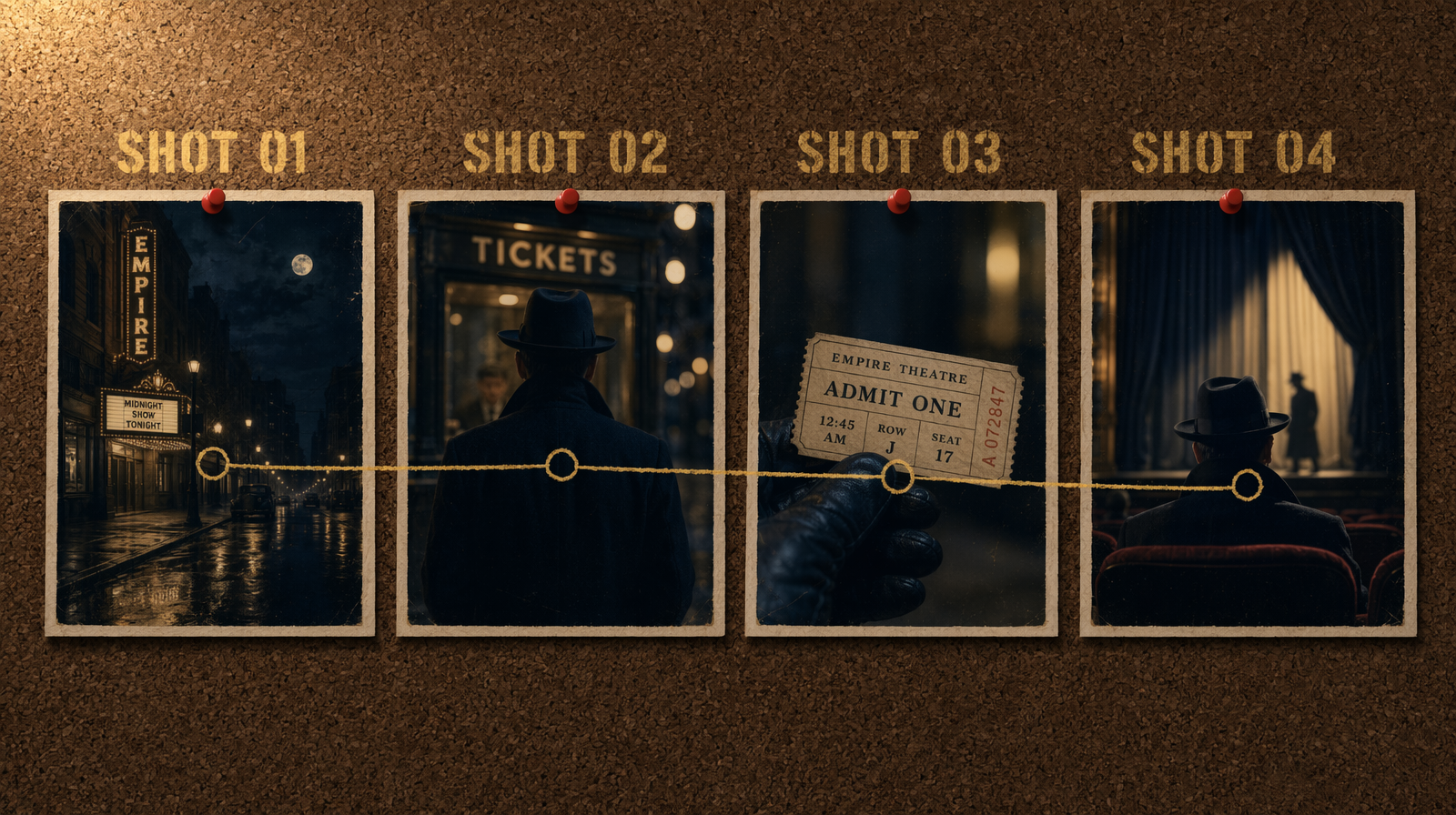 A single character sheet reused across four separate Veo prompts for continuity