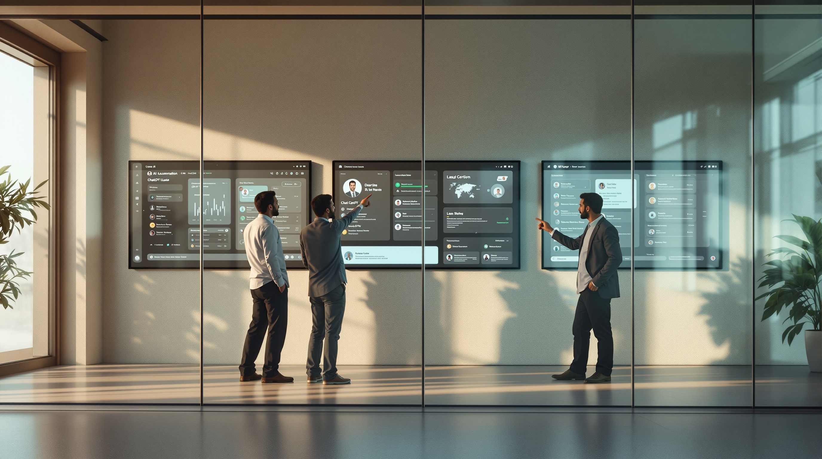 Team comparing outputs from Claude, ChatGPT, and Gemini side-by-side in a collaborative meeting.