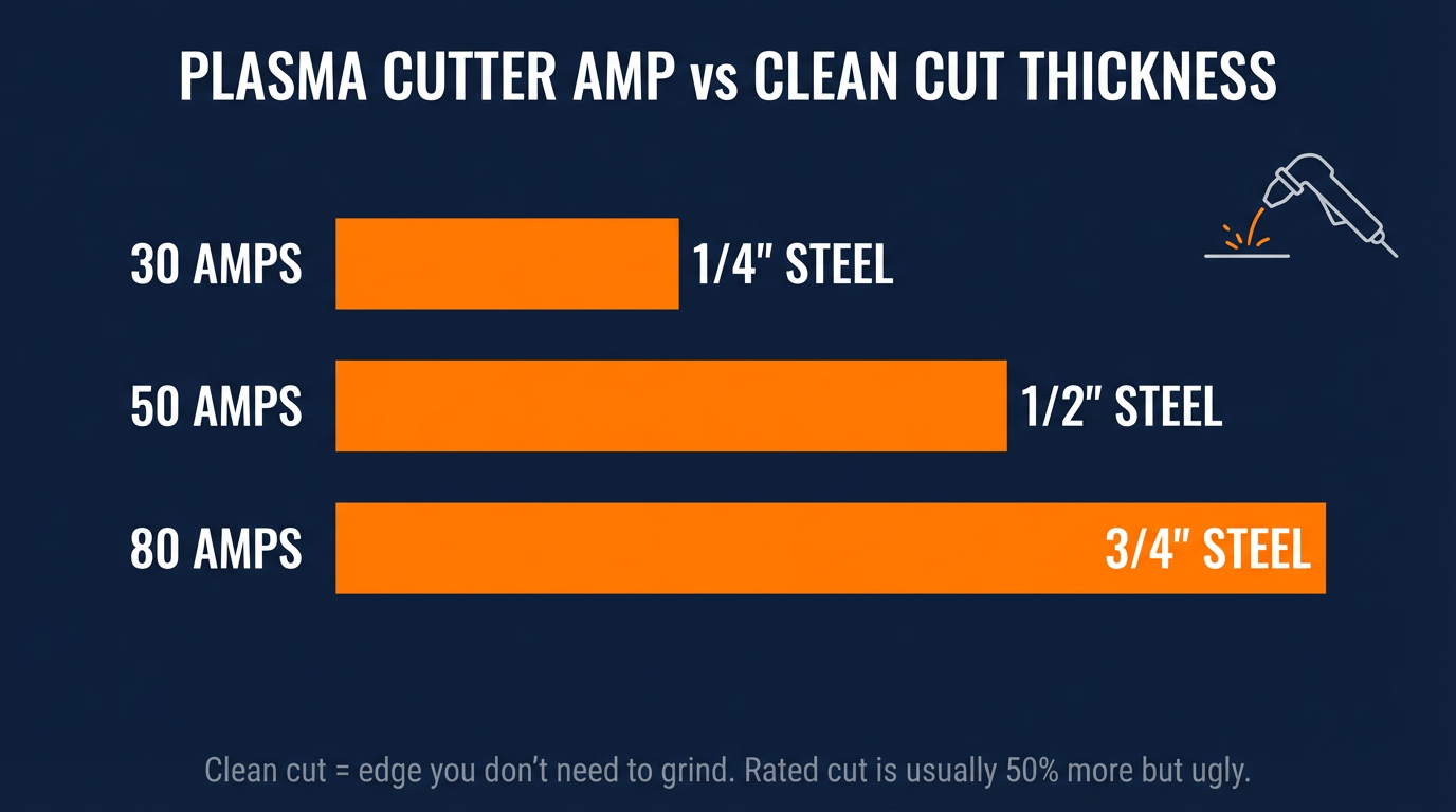Plasma cutter cutting thickness capacity by amperage rating