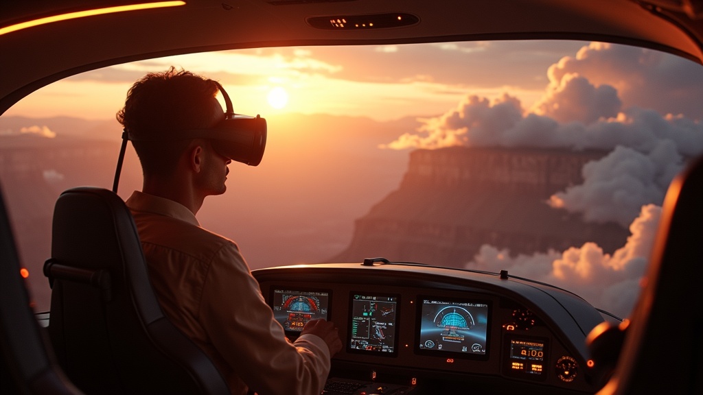 Cabina de avión en Flight Simulator 2024 volando sobre montañas nevadas
