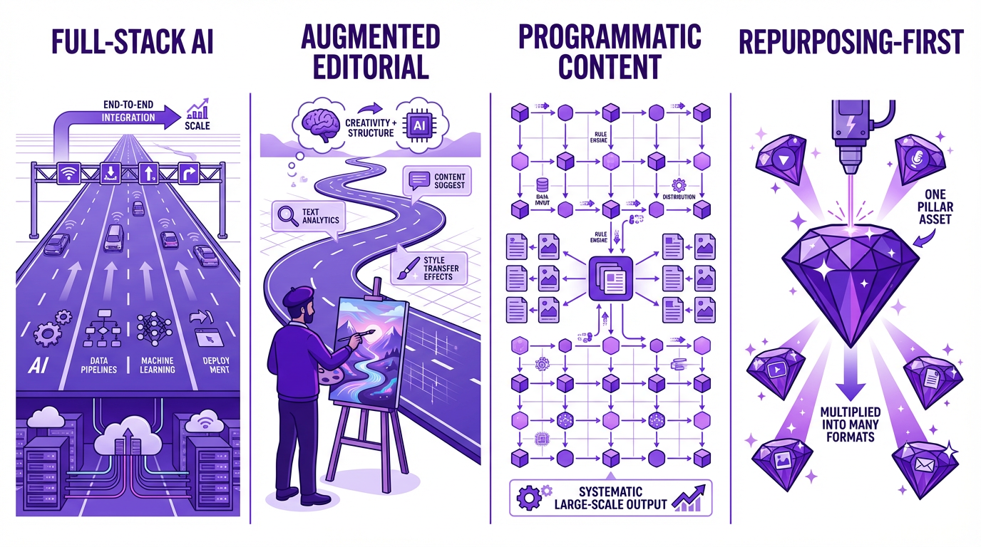 An illustration of the four different AI content strategy frameworks.