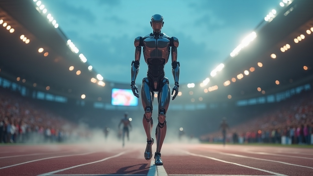 Detalle técnico de las piernas y sensores del robot humanoide corredor
