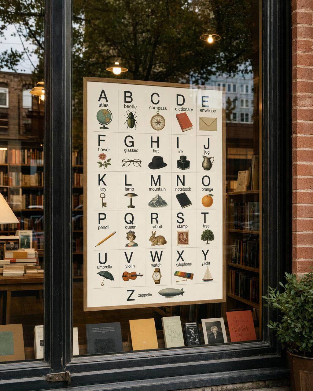 Bookstore window ABC poster