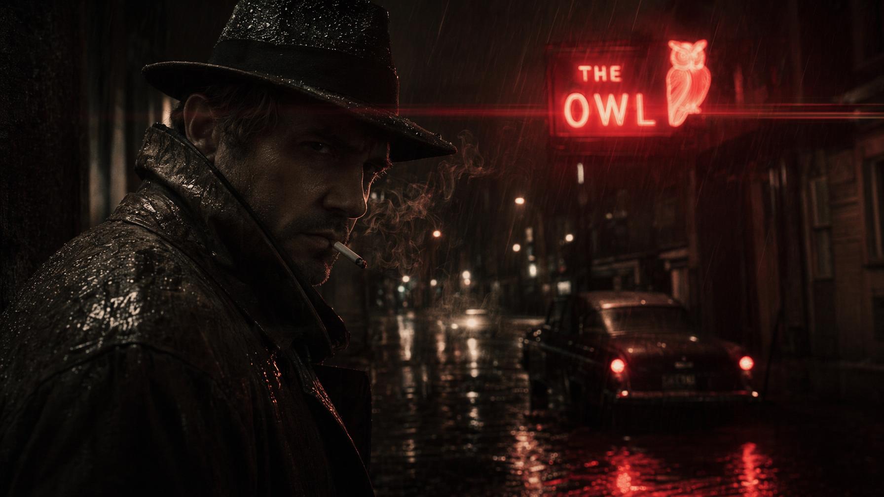 Detective in neon rain