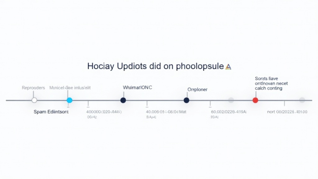 Google algorithm update timeline from 2022-2024 showing HCU, spam updates, with impact indicators, professional infographic