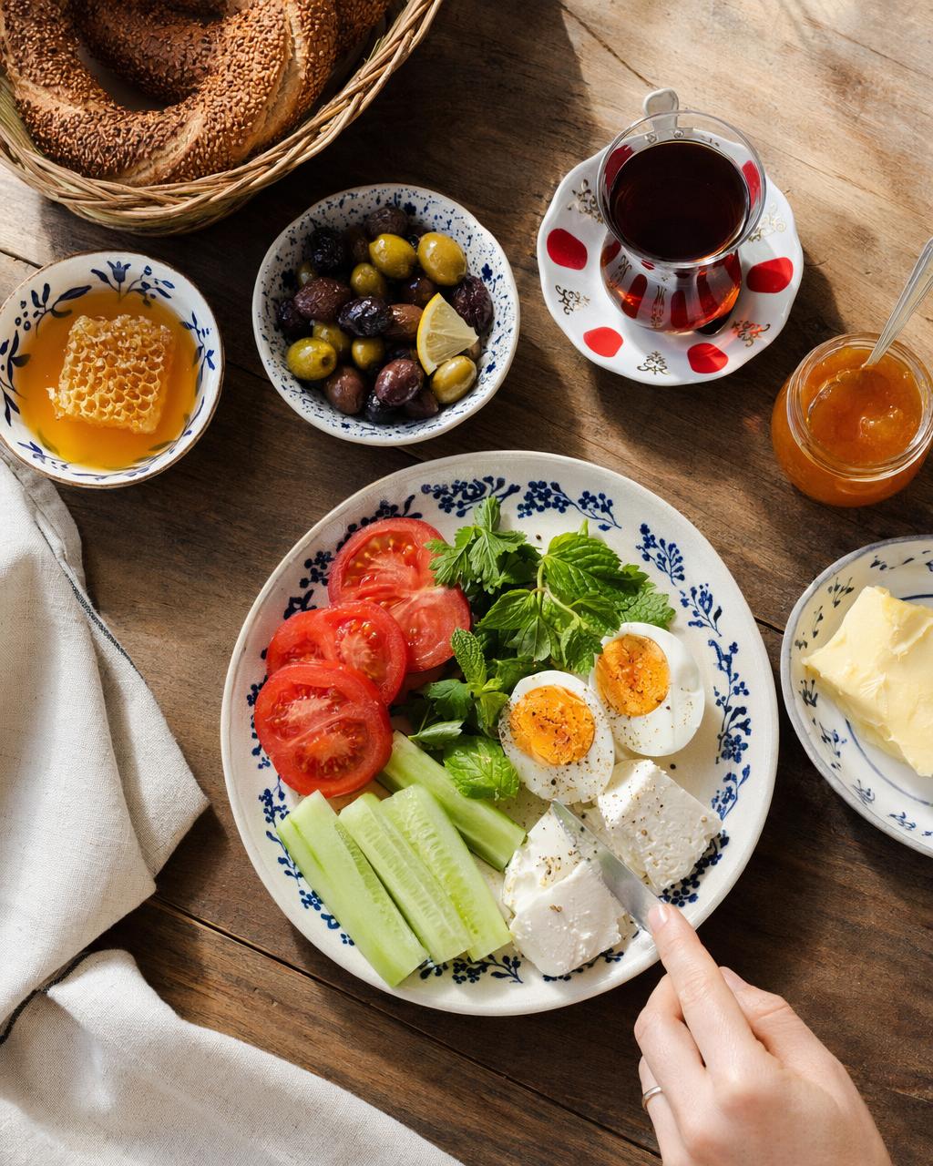 Overhead breakfast spread