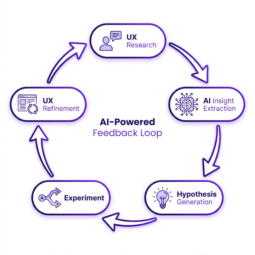CRO and UX feedback loop diagram showing AI-powered continuous optimization cycle