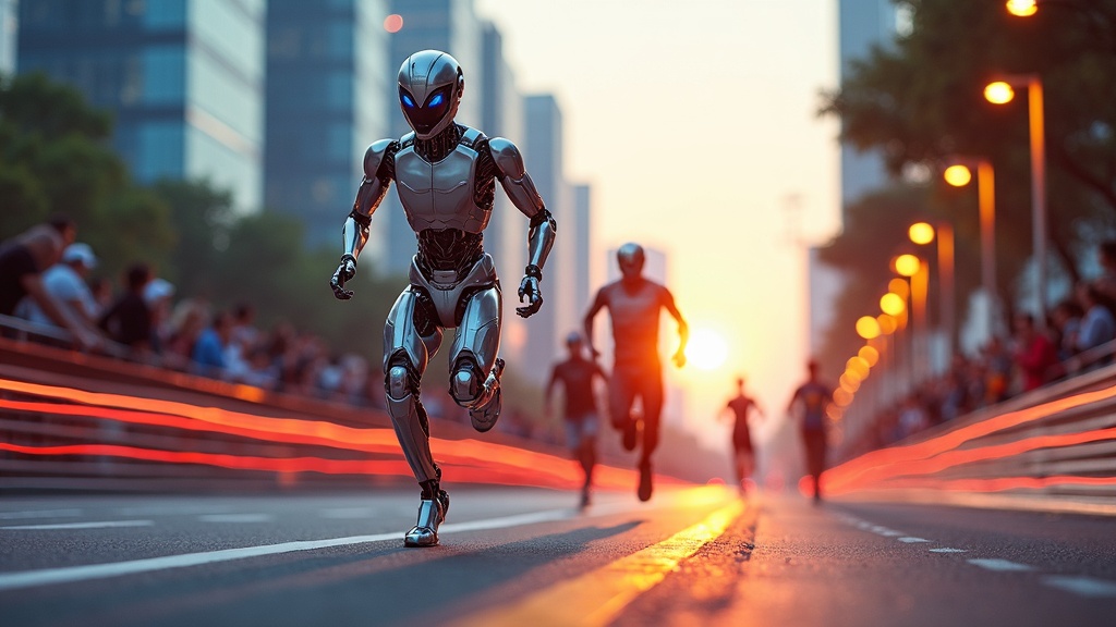 Robots Humanoides Maratón Pekín corriendo junto a atletas humanos en el evento