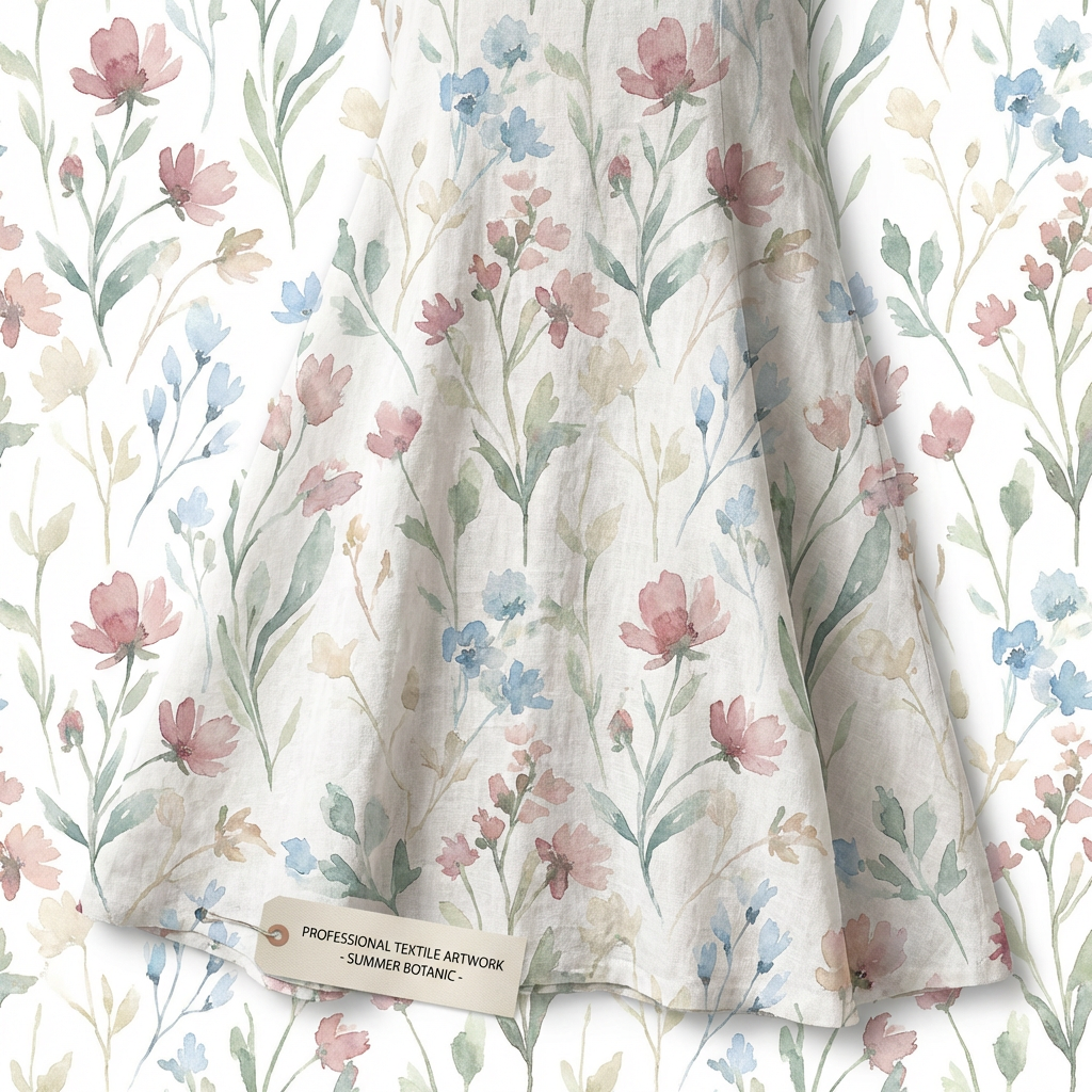 AI textile design for apparel — elegant watercolor floral pattern for womens summer dress