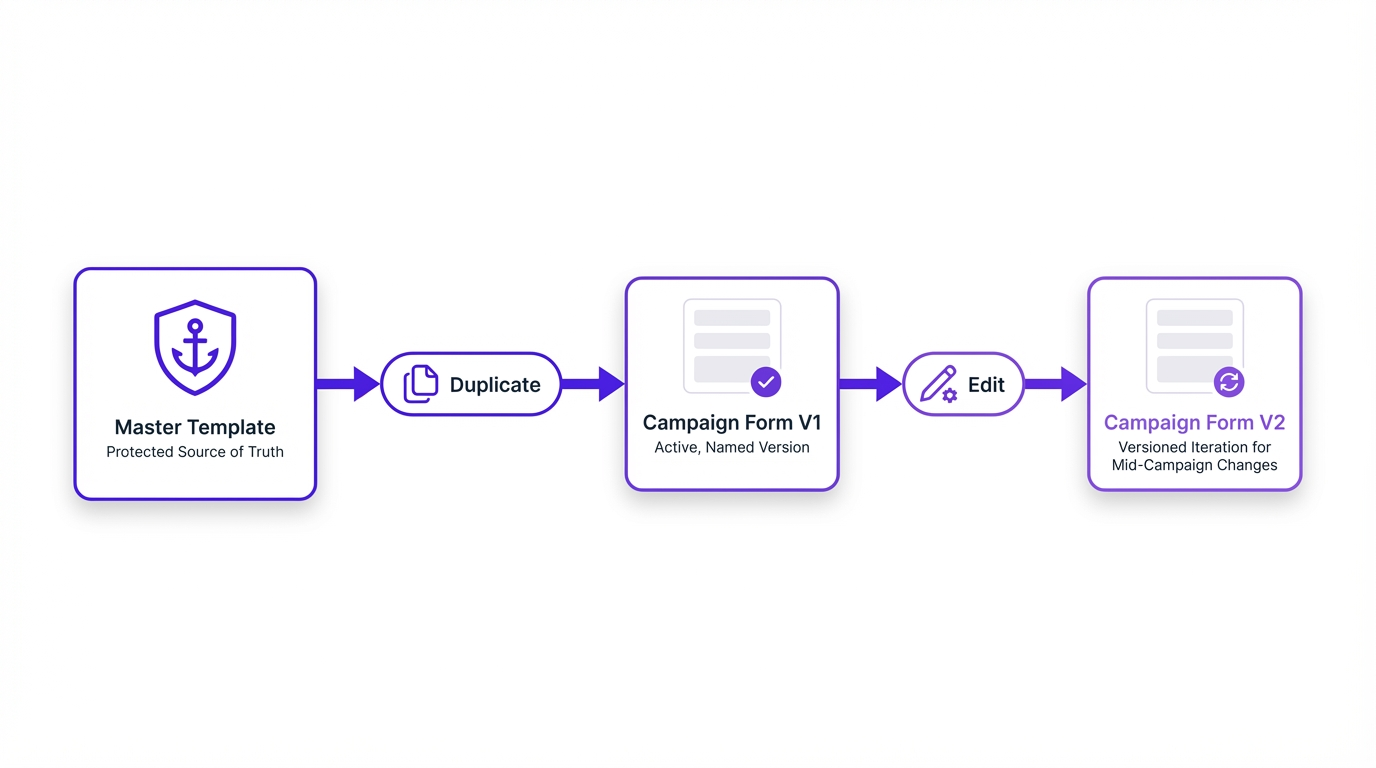 A diagram showing the smart duplication method for managing Meta Instant Forms.