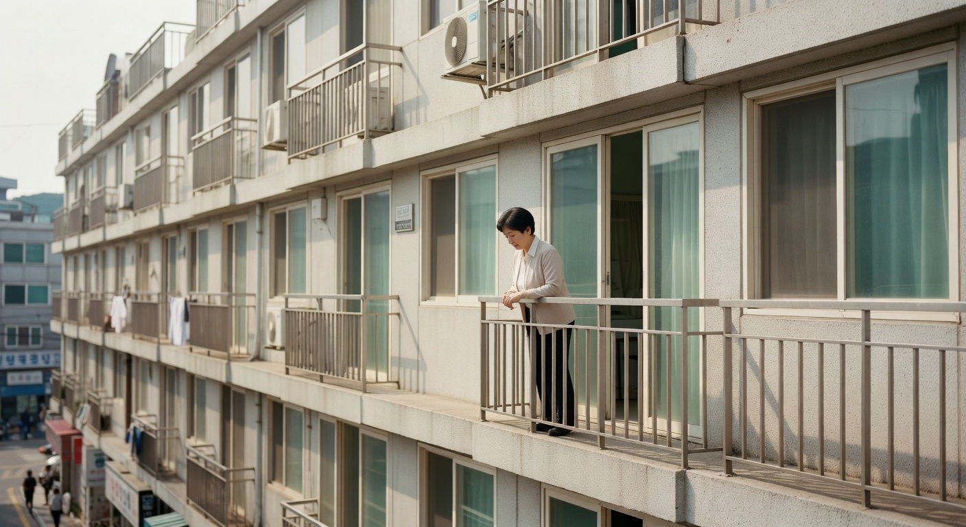 Korean apartment building exterior with balconies