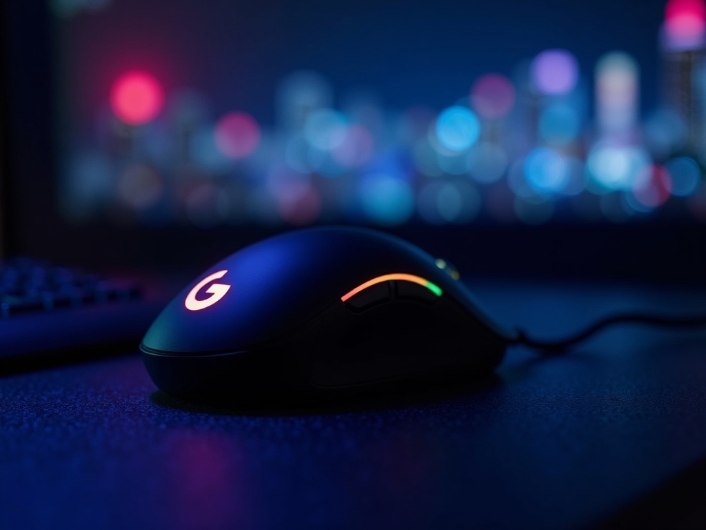 Primer plano del Logitech G G502 Hero sobre una alfombrilla gaming iluminada