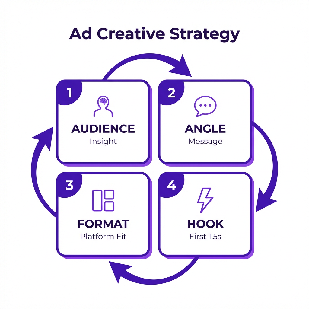 A diagram of the 4-part ad creative strategy framework.
