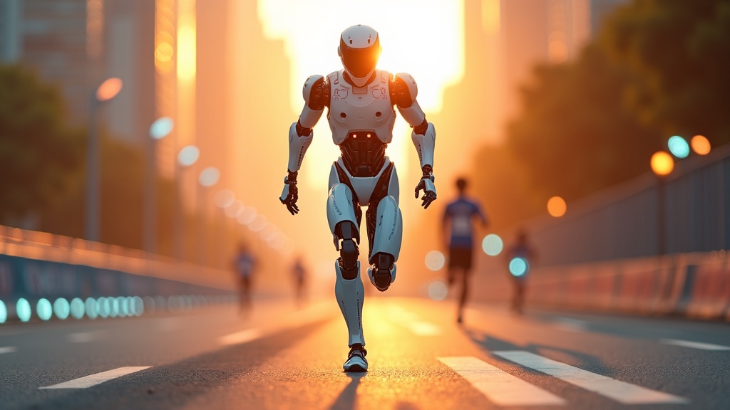 El robot humanoide récord maratón de Honor en plena carrera en Pekín