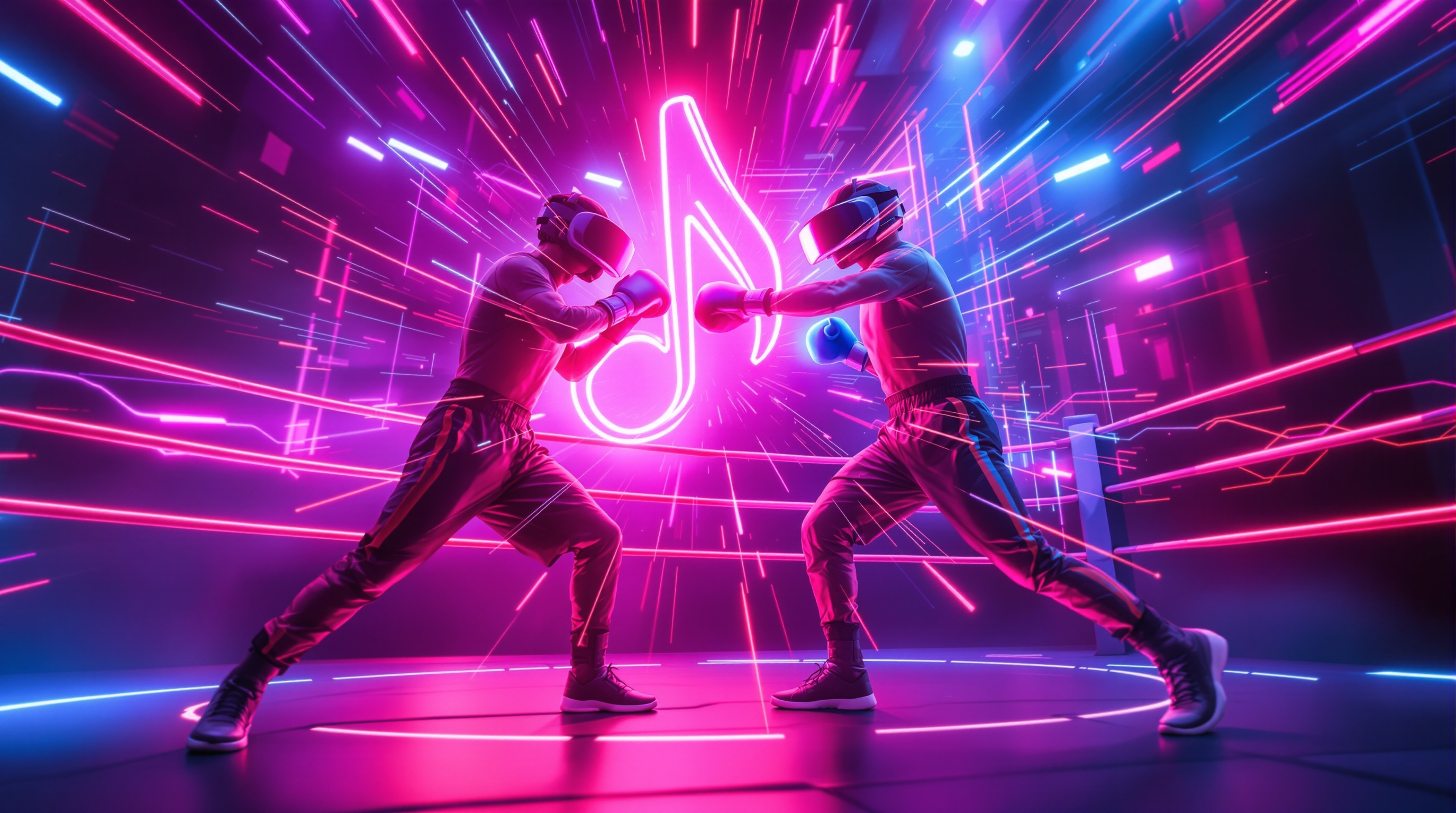 Escena de acción de Beat the Beats VR y su boxeo rítmico con luces de neón