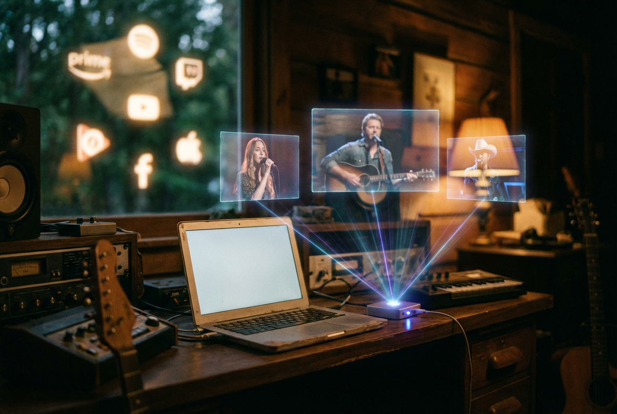 alt text: AI-generated musician personas displayed on a digital music chart