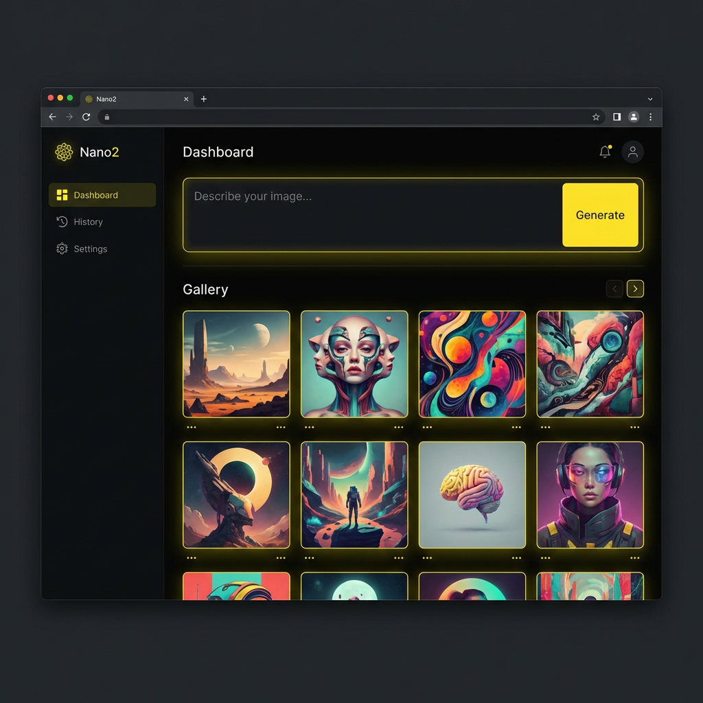 Nano2 AI image generator dashboard interface with text-to-image input