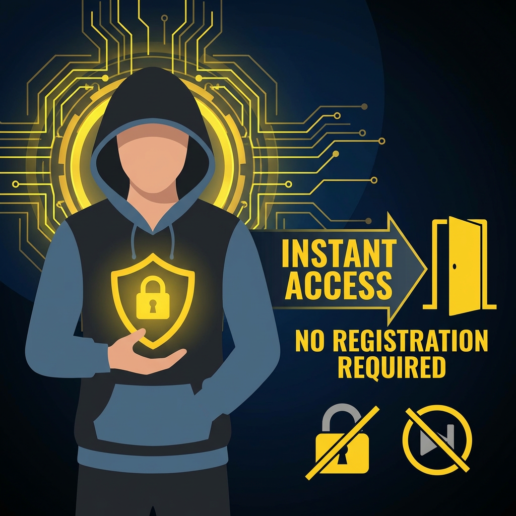 Anonymous user shield illustration for ai image no log in privacy-first generator