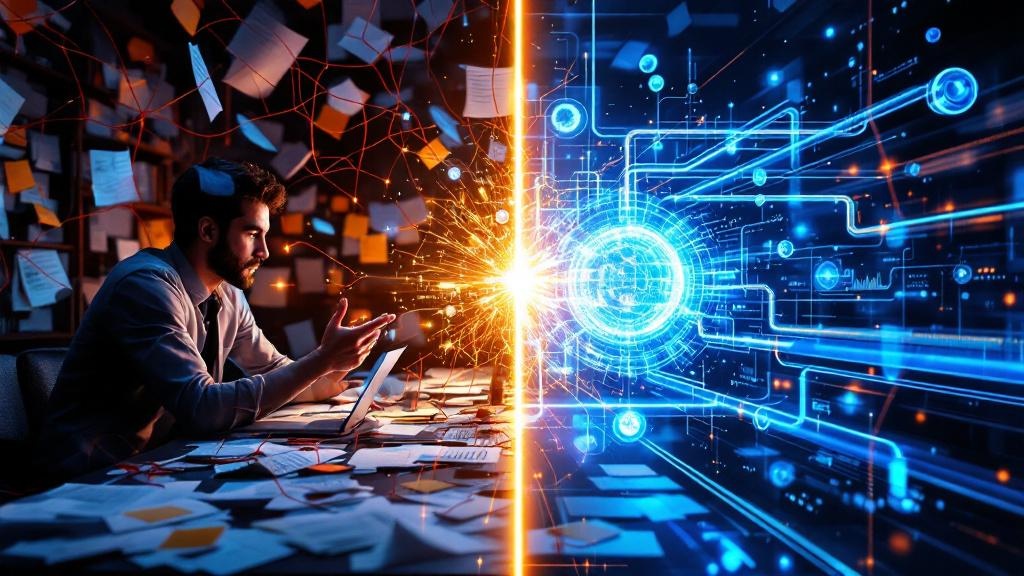 Futuristic AI marketing tools interface with data analytics and automation features for digital marketing.