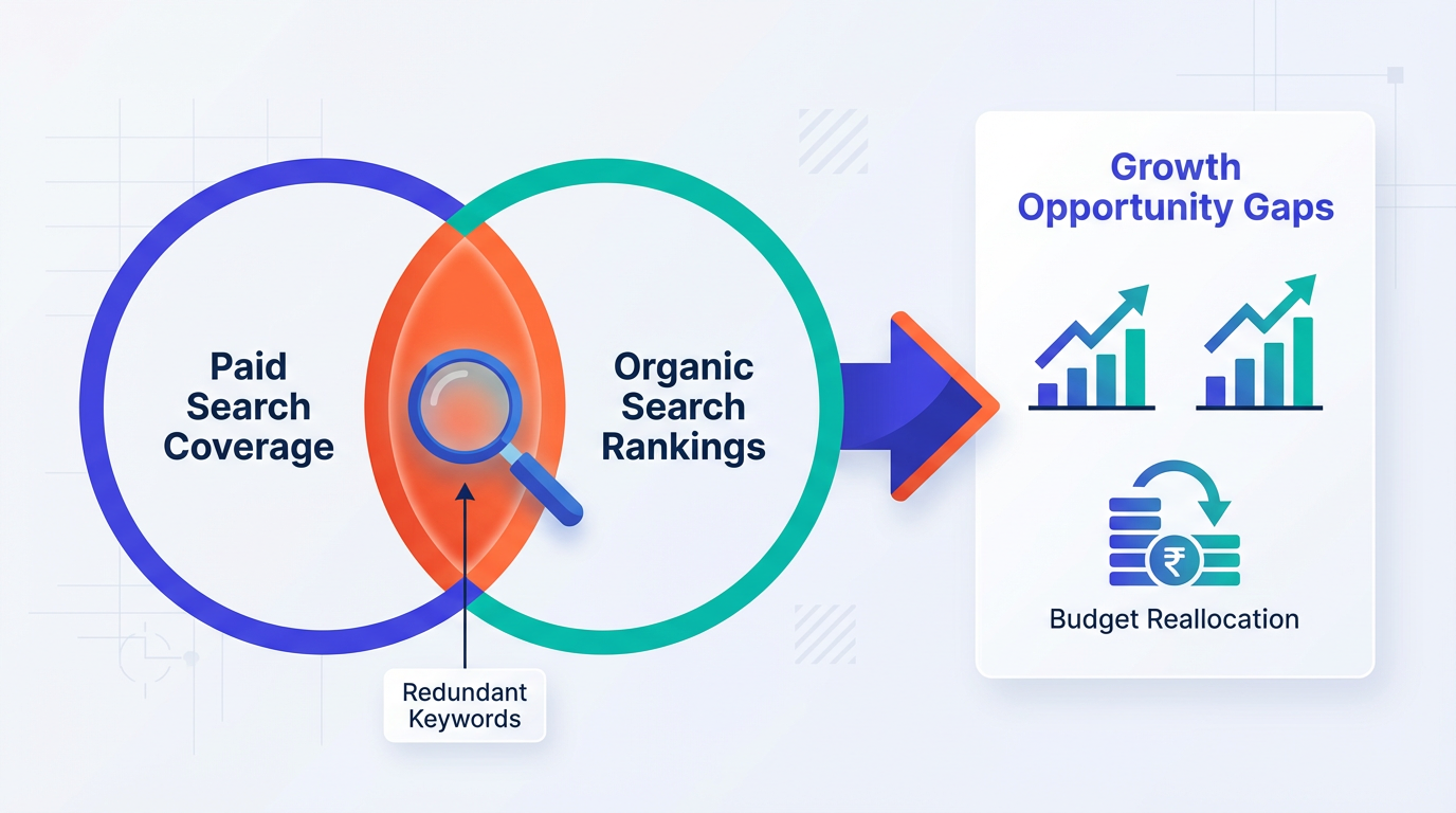 A dashboard showing the overlap between paid and organic search to identify budget reallocation opportunities.