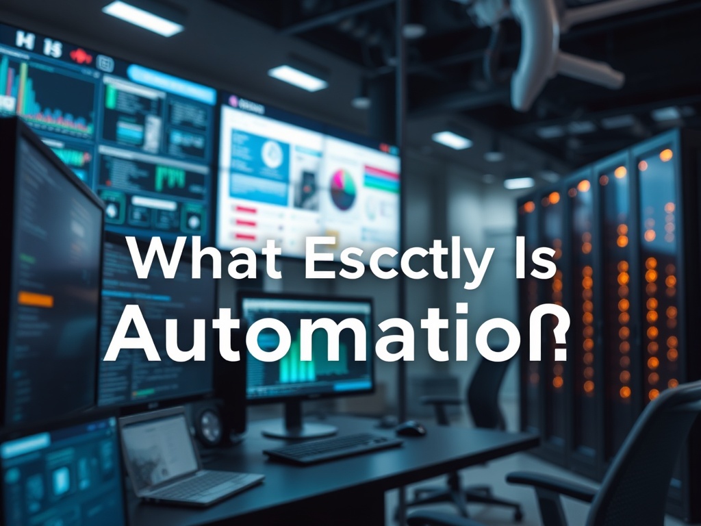 Illustration of AI automation tools streamlining tasks in a modern office environment.