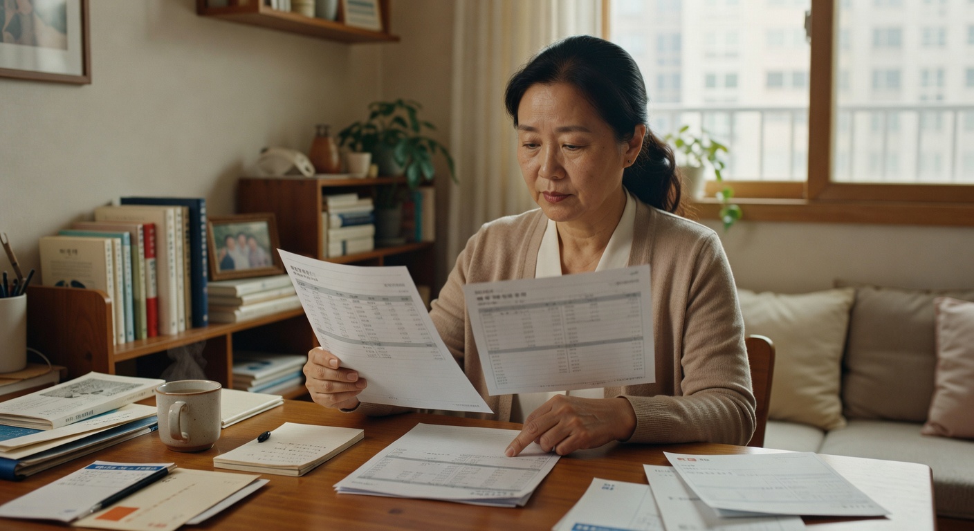 person comparing bank savings account documents on a desk