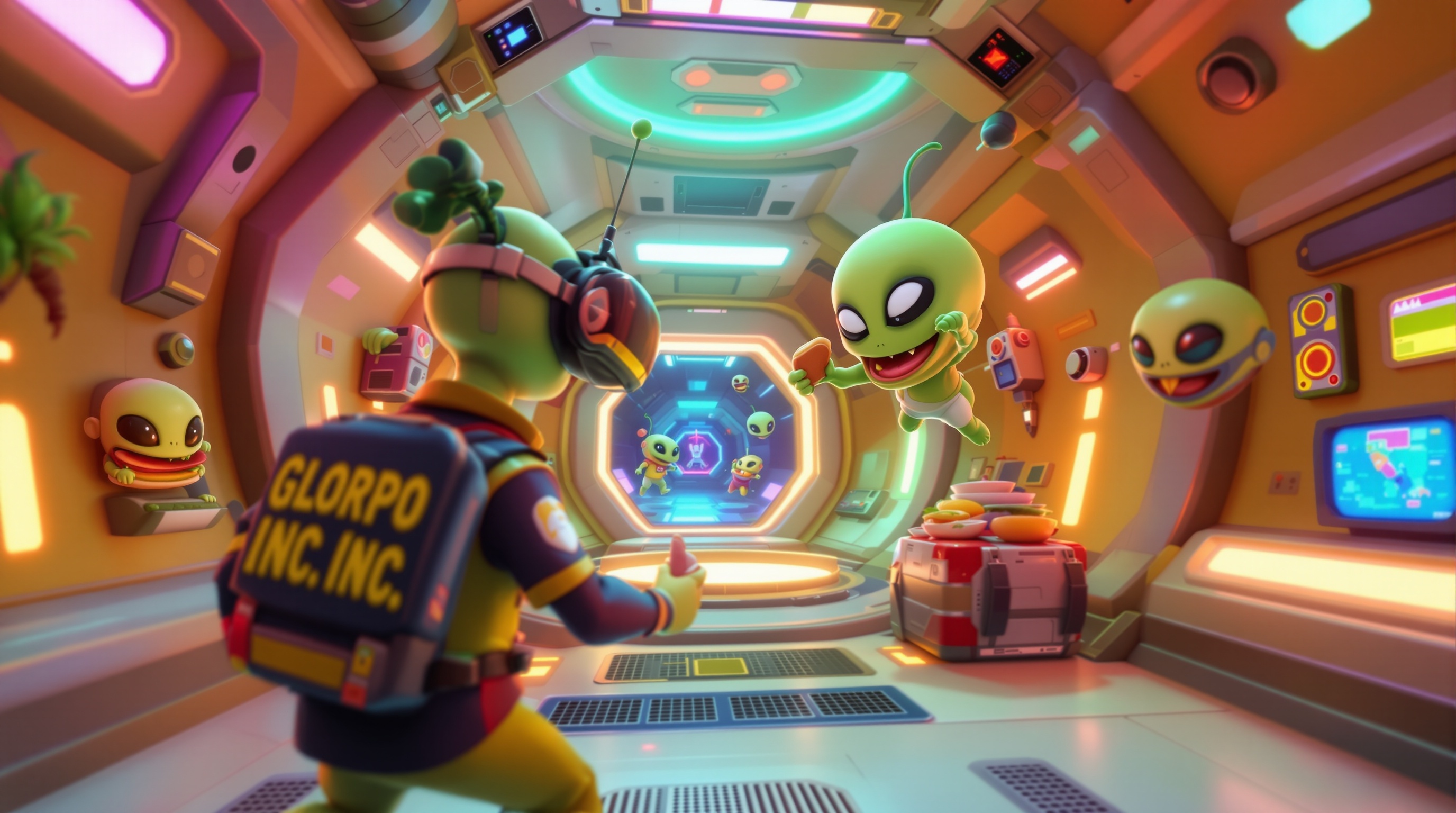 Un recluta alienígena siendo abducido en El simulador VR Space Control.