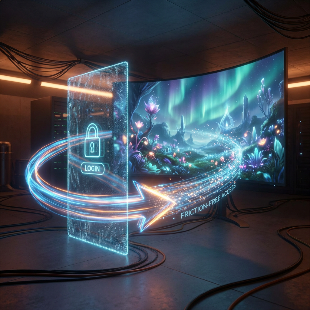 Glowing arrow bypassing login screen to use the AI image generator without login