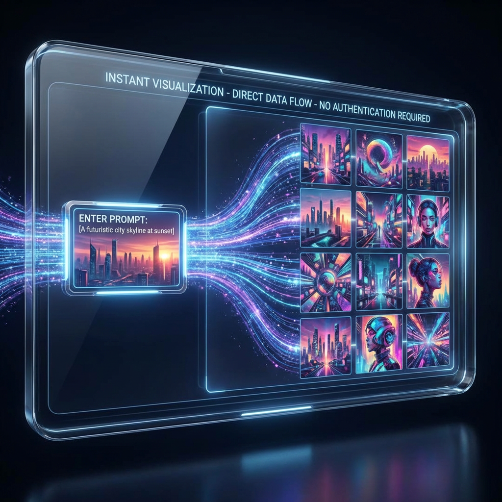 Prompt to image flow with no authentication step — free AI image generator without login