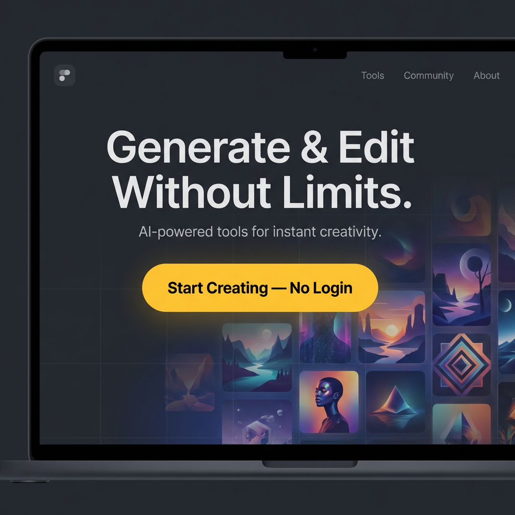 Start Creating No Login hero screen — AI image generator without login interface