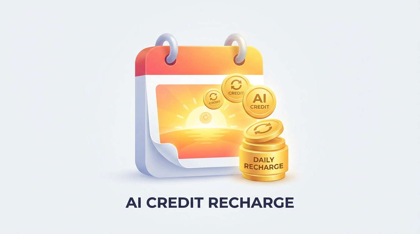 AI image generator with daily free credits — calendar with credit coins refilling each morning