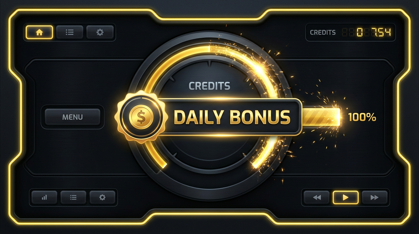 Daily free AI image credits meter topping up to 100% with Daily Bonus badge overlay