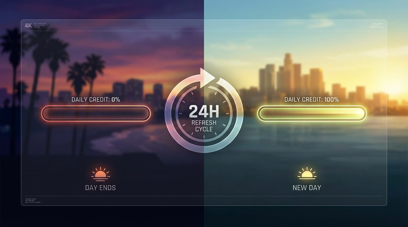 AI image generator daily free split screen showing 24-hour refresh cycle from sunset to sunrise