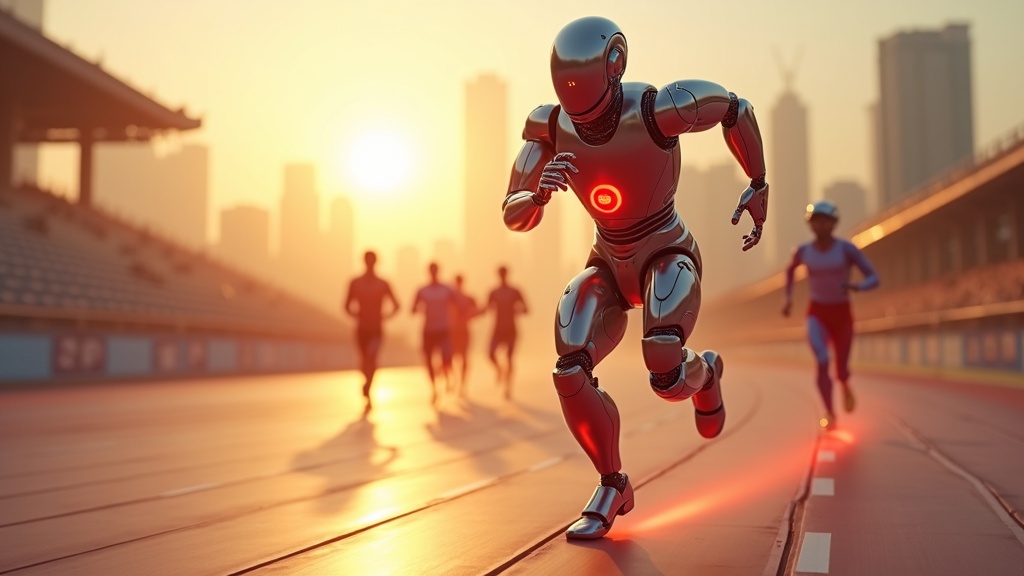 El Robot Humanoide Honor Media Maratón corriendo en la pista de E-Town