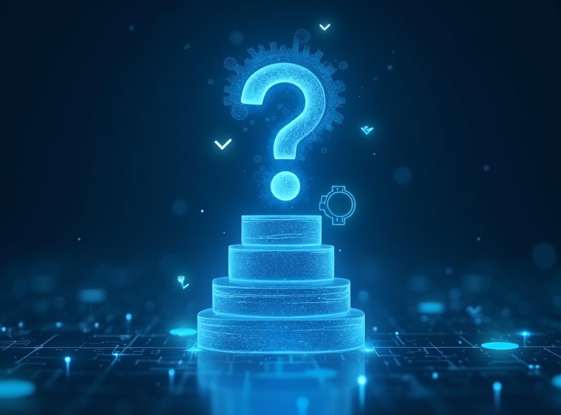 Glowing question marks transforming into SEO automation gears, representing answers to common SEO questions