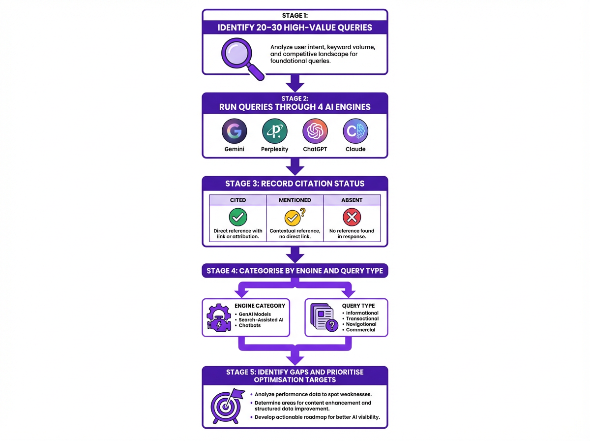 AI search visibility audit workflow diagram for SEO teams